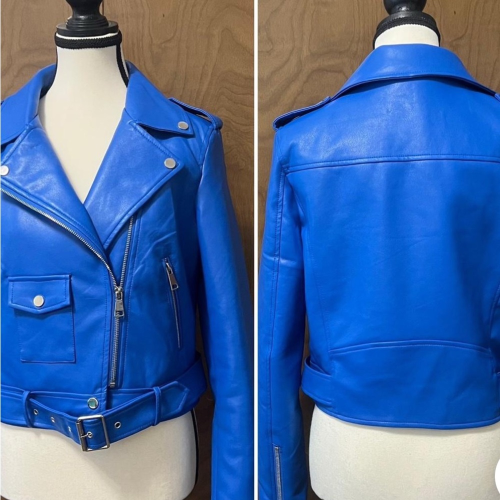 Women's Royal Blue faux Leather Jacket